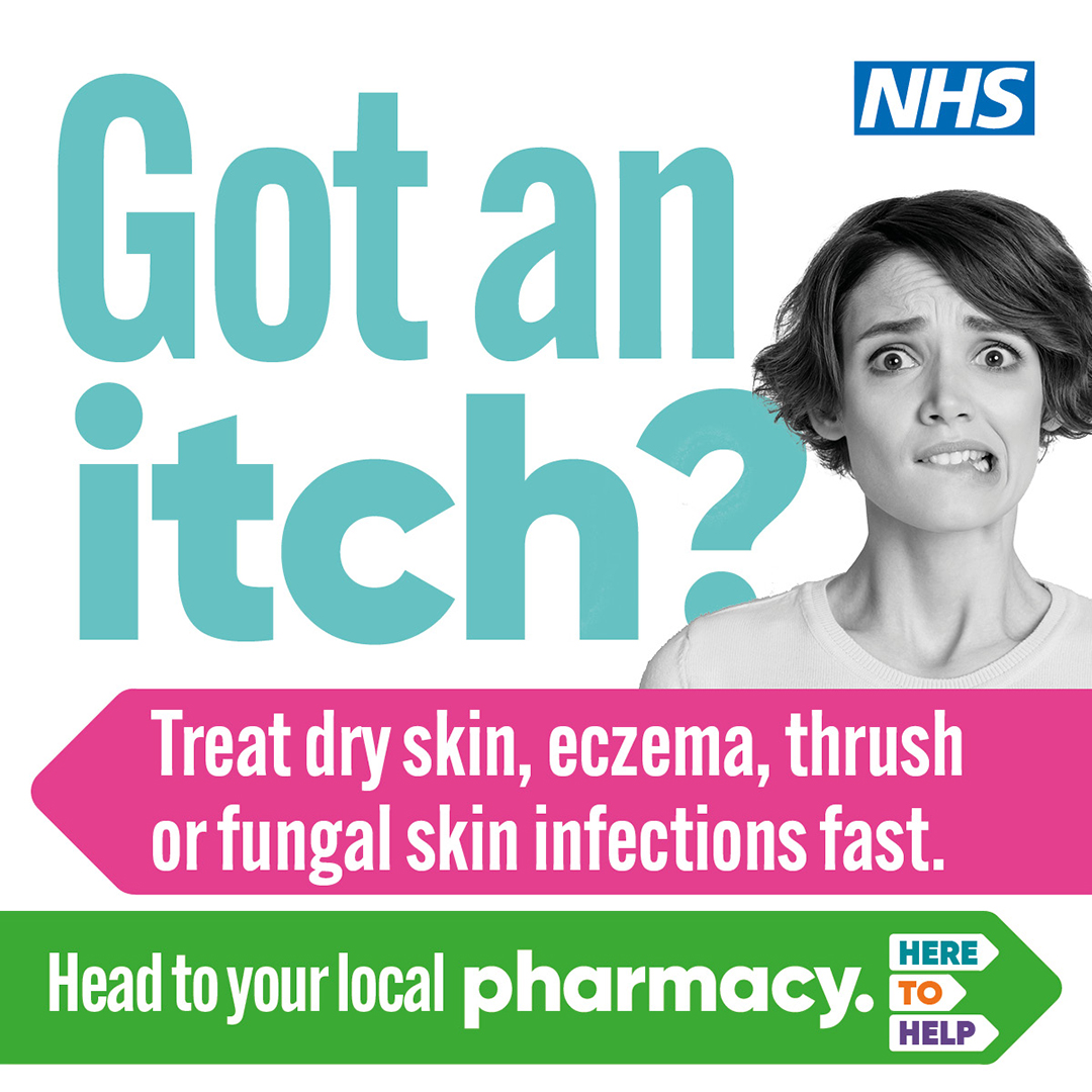 Got an Itch? Dry skin, eczema, thrush, fungal skin infections Head straight to your local pharmacy… They can give you advice and treatment for a range of common health concerns. Find out more ➡️ bit.ly/3PvVjxz #HeretoHelp