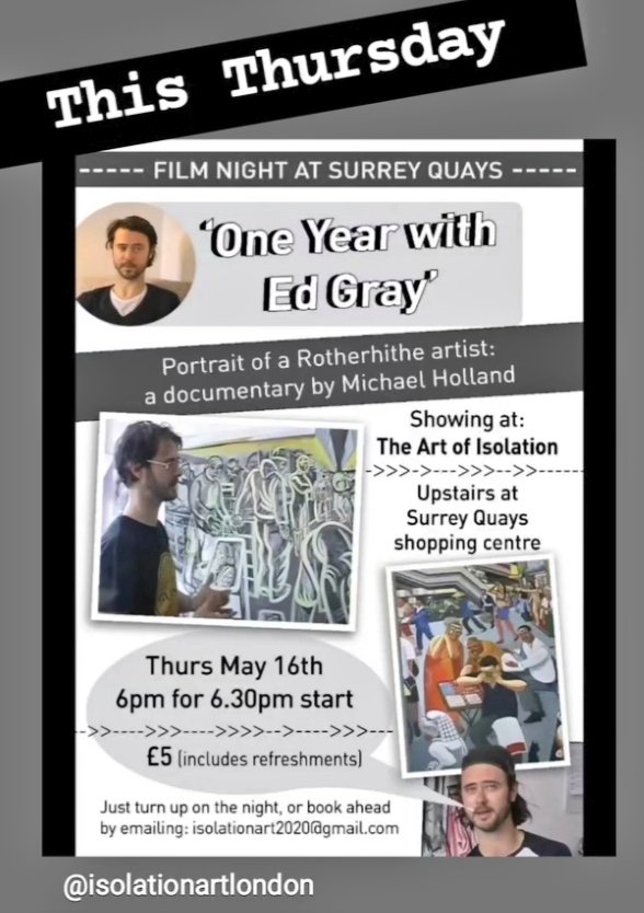 Tonight's the night. Documentary film maker @MikeHollandarts season @ The Art of Isolation Gallery continues with 'One Year' about a series of paintings made from travels in 2009-10 and some London exhibitions. Upstairs at 
#SurreyQuays Shopping Centre
Redriff Rd #SE16 7LL