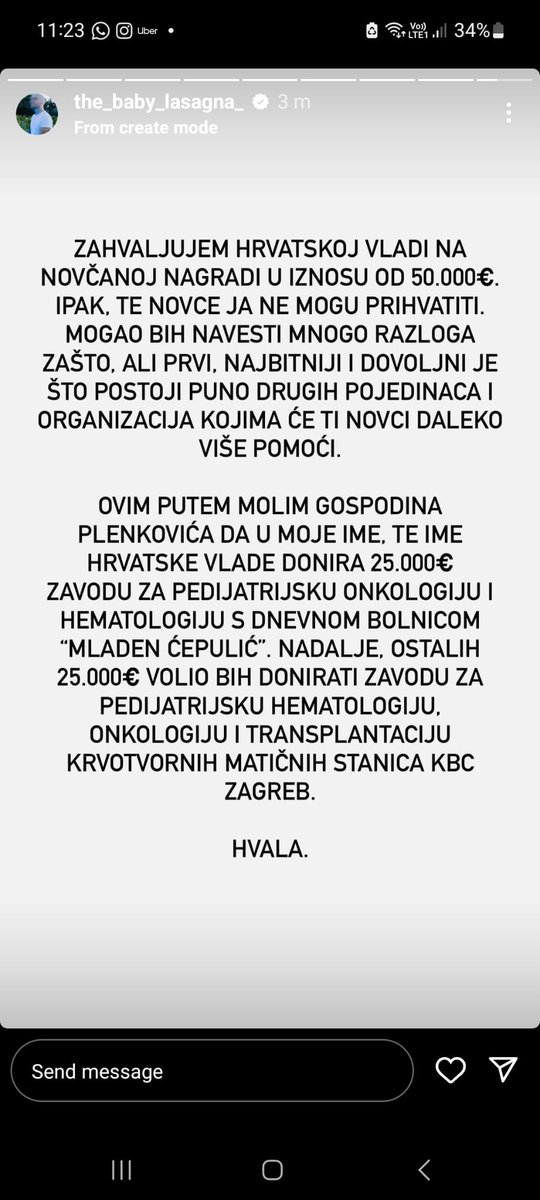 dreampai1's tweet image. BABY LASAGNA REFUSED THE 50,000 EUROS FROM THE CROATIAN GOVERNMENT, THANKED THEM AND ASKED FOR THEM TO DONATE IT INSTEAD TO PEDIATRIC ONCOLOGY AND HEMATOLOGY HOSPITALS 😭😭😭😭