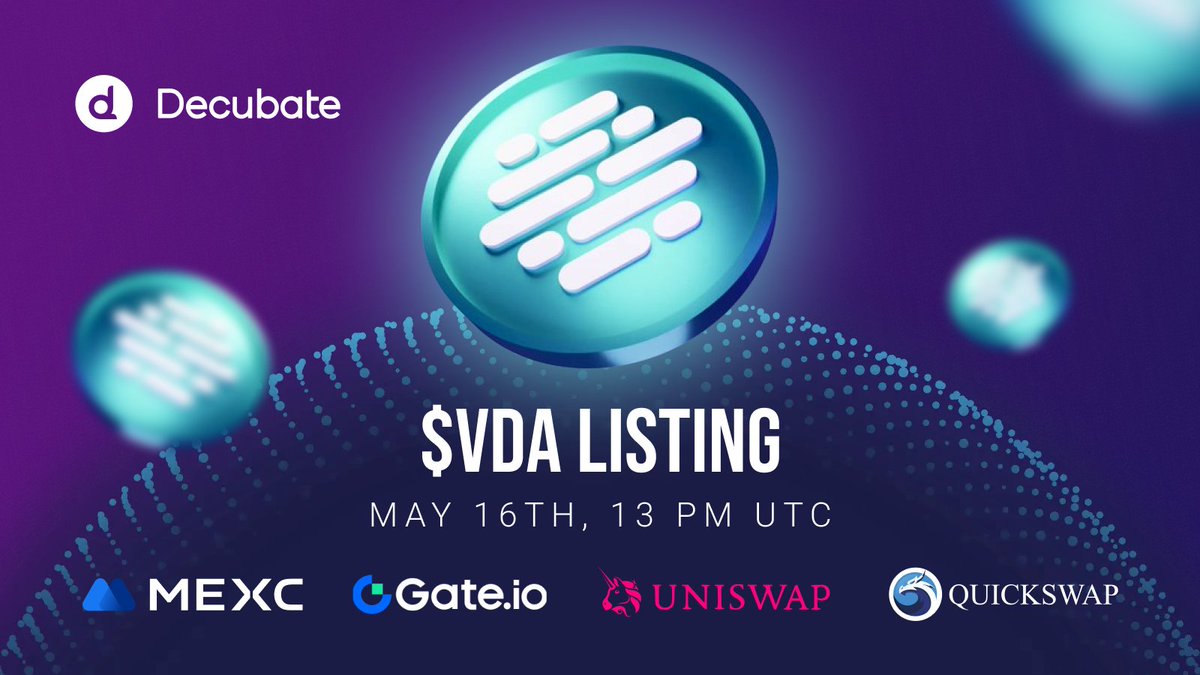 🚨 @Verida_io ($VDA) Listing Today at 13:00 PM UTC! ⏳ Vesting: 25% at TGE, followed by 3 months of linear vesting. 🛡 7-Day TGE Protection 🎊 $VDA goes live for trading on @gate_io, @MEXC_Official, @Uniswap, and @QuickswapDEX. 🔗 Your adventure with $VDA starts now — gear up