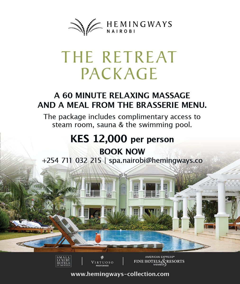 Indulge in the ultimate self-care experience with our luxurious Hemingways Retreat spa package! Treat yourself to a day of relaxation and pampering at #HemingwaysNairobi. You deserve it! #LuxurySpa #SelfCare