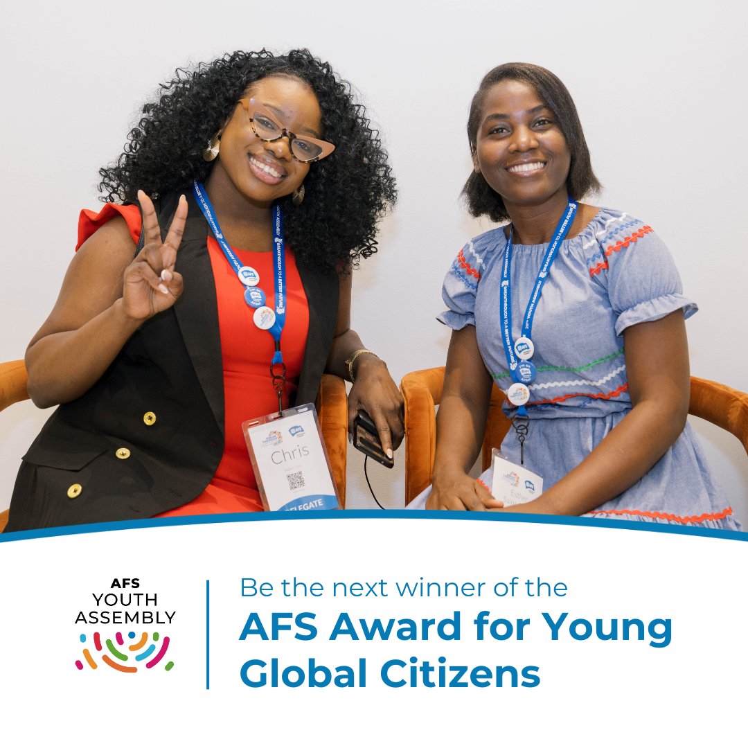 When you attend #YA29 you have the chance to win a $10,000 award! AFS Award for Young Global Citizens recognizes young people for their commitment to improving the global community and whose actions contribute to a more just, peaceful and tolerant world. youthassembly.org/opportunities/…