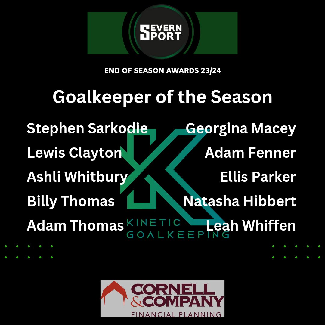 Severn Sport (@severnsport) on Twitter photo After today's nominees announcement the line up for the <a href="/kinetic_gk/">Kinetic Goalkeeping</a> Goalkeeper of the Season shortlist is set!
One of these 10 will be named winner in the live Severn Sport End of Season Awards Show on Sunday 26 May After today's nominees announcement the line up for the <a href="/kinetic_gk/">Kinetic Goalkeeping</a> Goalkeeper of the Season shortlist is set!
One of these 10 will be named winner in the live Severn Sport End of Season Awards Show on Sunday 26 May