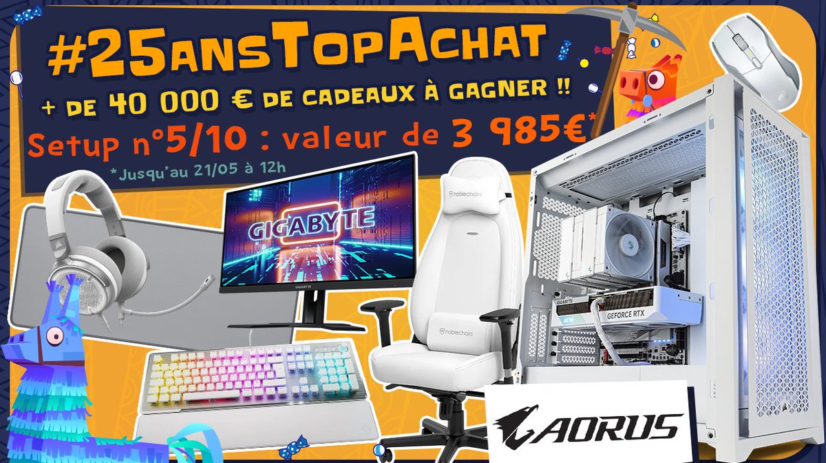 Concours 🎁 #25AnsTopAchat 🎂
🔥 + de 40 000 € de cadeaux à gagner ! 🔥

Place au #Setup5 de 3985€ !

Pour participer
☑ #RT ce tweet
☑ Follow @TopAchat

Participe aussi ici ⬇
➡ topachat.com/p/content/conc…
🍀 TAS le 21/05 à 12h