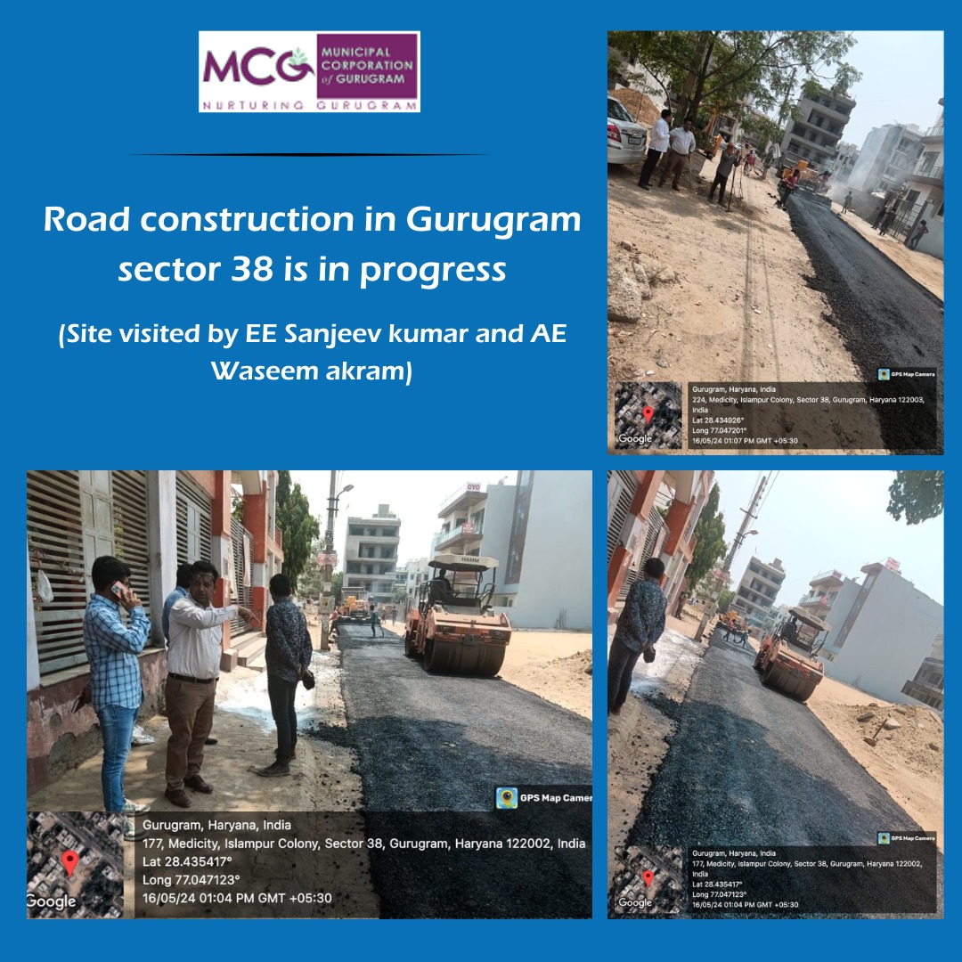 Road construction in Gurugram sector 38 is in progress, Site visited by EE Sanjeev kumar and AE Waseem akram. #gurugramdevelopment #UrbanInfrastructure #cityprogress