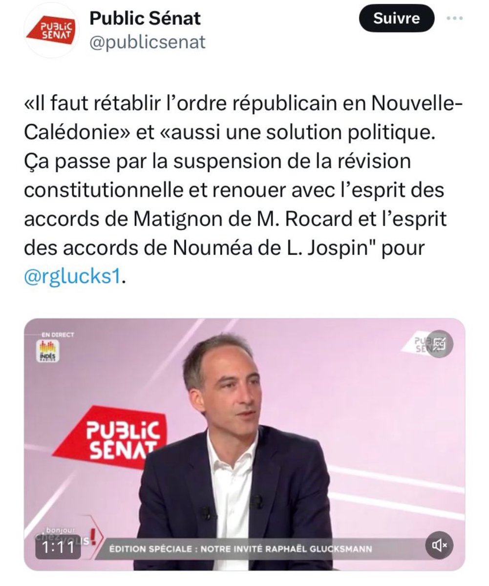 On salue Raphaël Glucksmann pour sa cohérence politique. Il n’est pas seulement pro-colonisation pour les territoires palestiniens mais également pour la Kanaky.