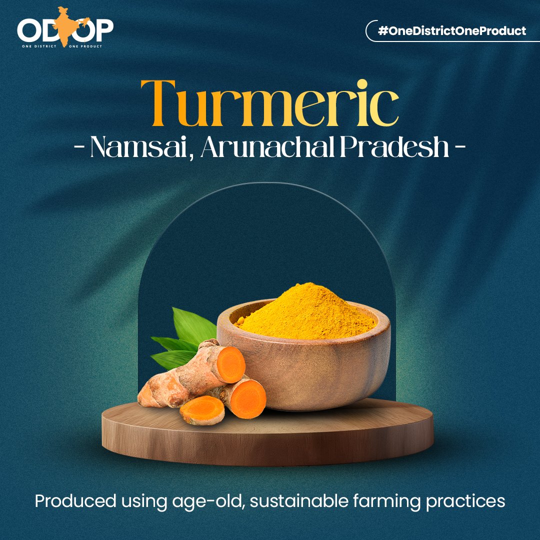 #Turmeric from #Namsai, Arunachal Pradesh, is renowned for its high curcumin content, which delivers potent anti-inflammatory and antioxidant effects, promoting overall health and well-being.

Explore more at: bit.ly/II_ODOP

#InvestInIndia #ODOP