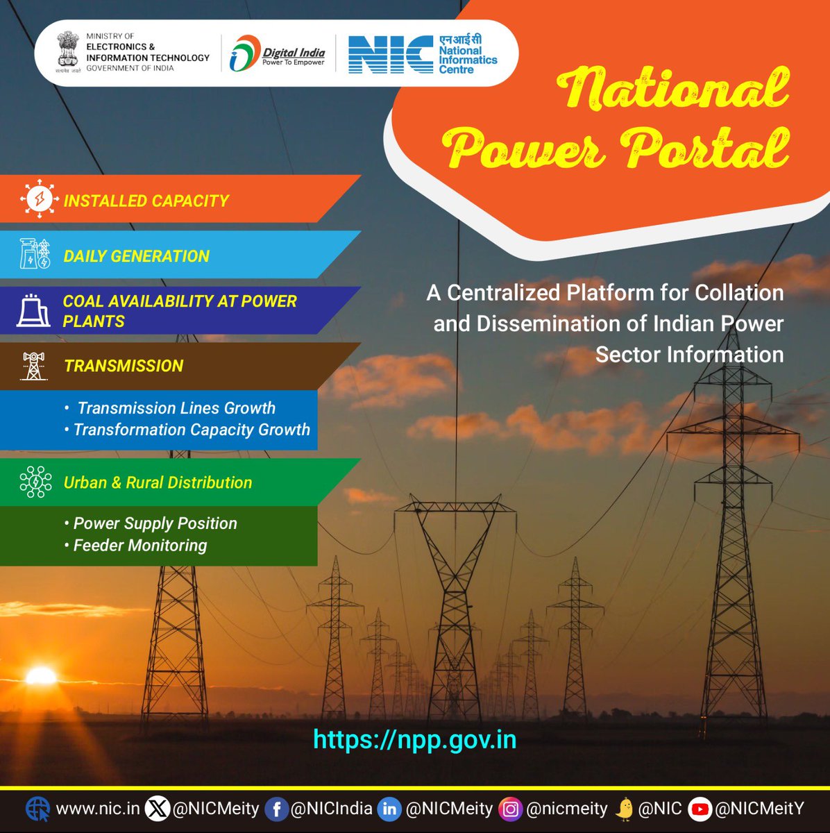 National Power Portal is a centralised system of Indian Power Sector, developed by @NICMeity for @MinOfPower to capture data online  from generation, transmission & distribution utilities in the country & disseminate info of operational, capacity, demand,supply, consumption, etc.