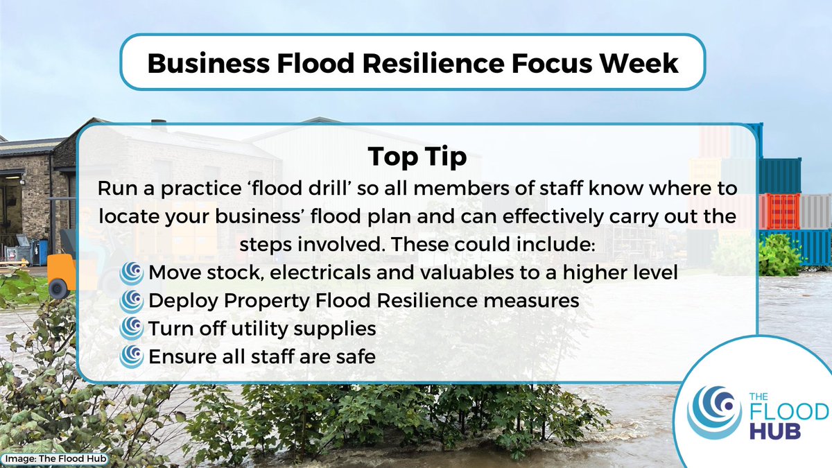 #PropertyFloodResilience (#PFR) measures in the workplace could involve 🤔 -Moving IT equipment -Raising stock -Efficient stock control Our PFR checklist includes an overview of key measures you can complete💧👉thefloodhub.co.uk/wp-content/upl… #BCAW2024 #BusinessContinuity