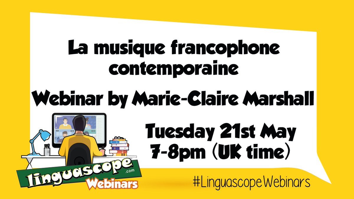 Tomorrow from 7pm= @linguascope webinar time Marie-Claire Marshall discussing la musique francophone - Lovely ideas & fab music guaranteed!
Register for this #freewebinar via the @linguascope staffroom/app or bit.ly/44H9SVt #mfltwitterati #mflchat #langchat #edutwitter