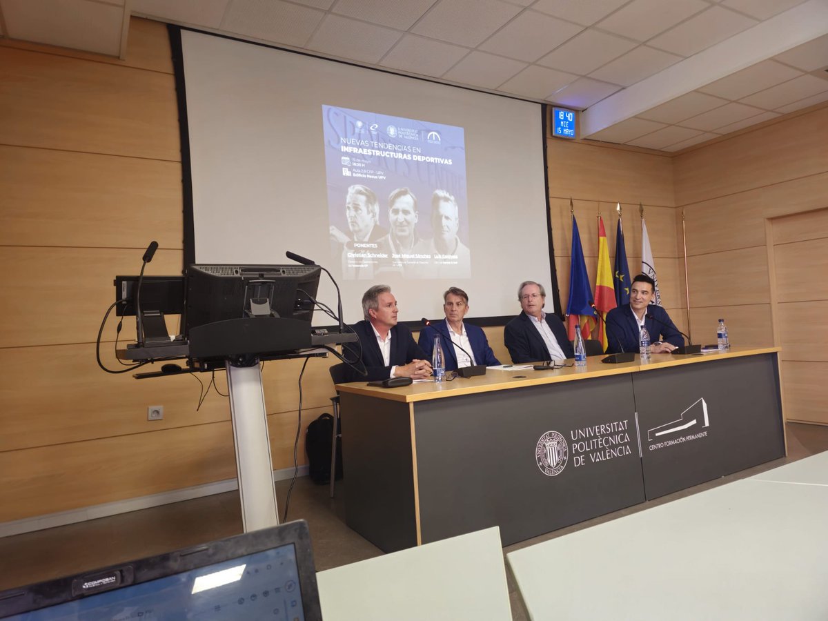 Celebramos la jornada sobre "nuevas tendencias en infraestructuras deportivas", contando con la presencia de Christian Schneider, director de operaciones del Valencia CF; José Miguel Sánchez, sub-director general de deporte de la CV y Luis Espinosa, CEO de Garden &amp; Golf.