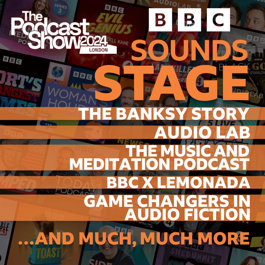 Introducing 👉️ The @BBCSounds Stage A brand new #PodShowLDN content space for the people of podcasting 💫 Get insight from ⬇️ 🎙️ 𝗣𝗿𝗲𝘀𝗲𝗻𝘁𝗲𝗿𝘀 🗒️ 𝗣𝗿𝗼𝗱𝘂𝗰𝗲𝗿𝘀 🪄 𝗖𝗼𝗺𝗺𝗶𝘀𝘀𝗶𝗼𝗻𝗲𝗿𝘀 🔊 𝗔𝘂𝗱𝗶𝗼 𝗲𝘅𝗽𝗲𝗿𝘁𝘀 See you next week 🙌 May 22-23 📍 @TheBDC