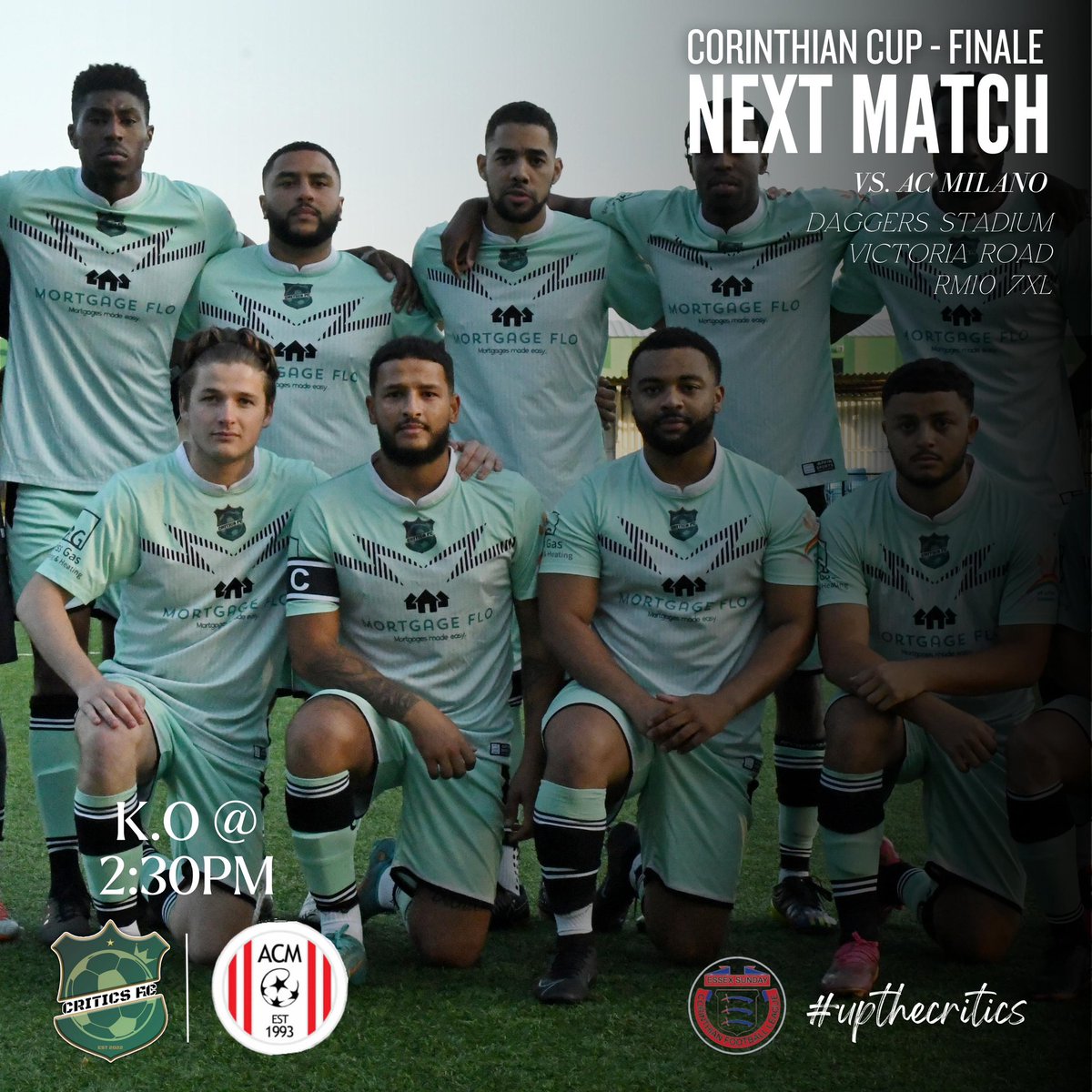 Corinthian Cup Final this Sunday 🤩⚽️🏆 

Our last game of the season gives us a chance to win the @EssexCorinthian cup 🏆

📍 Dagenham & Redbridge Stadium 🏟️ 

⏰ 2:30pm KO

Come support the Critics Family 💚🟢

#football #critics #sundayleague #trophies #cupfinal #final #family