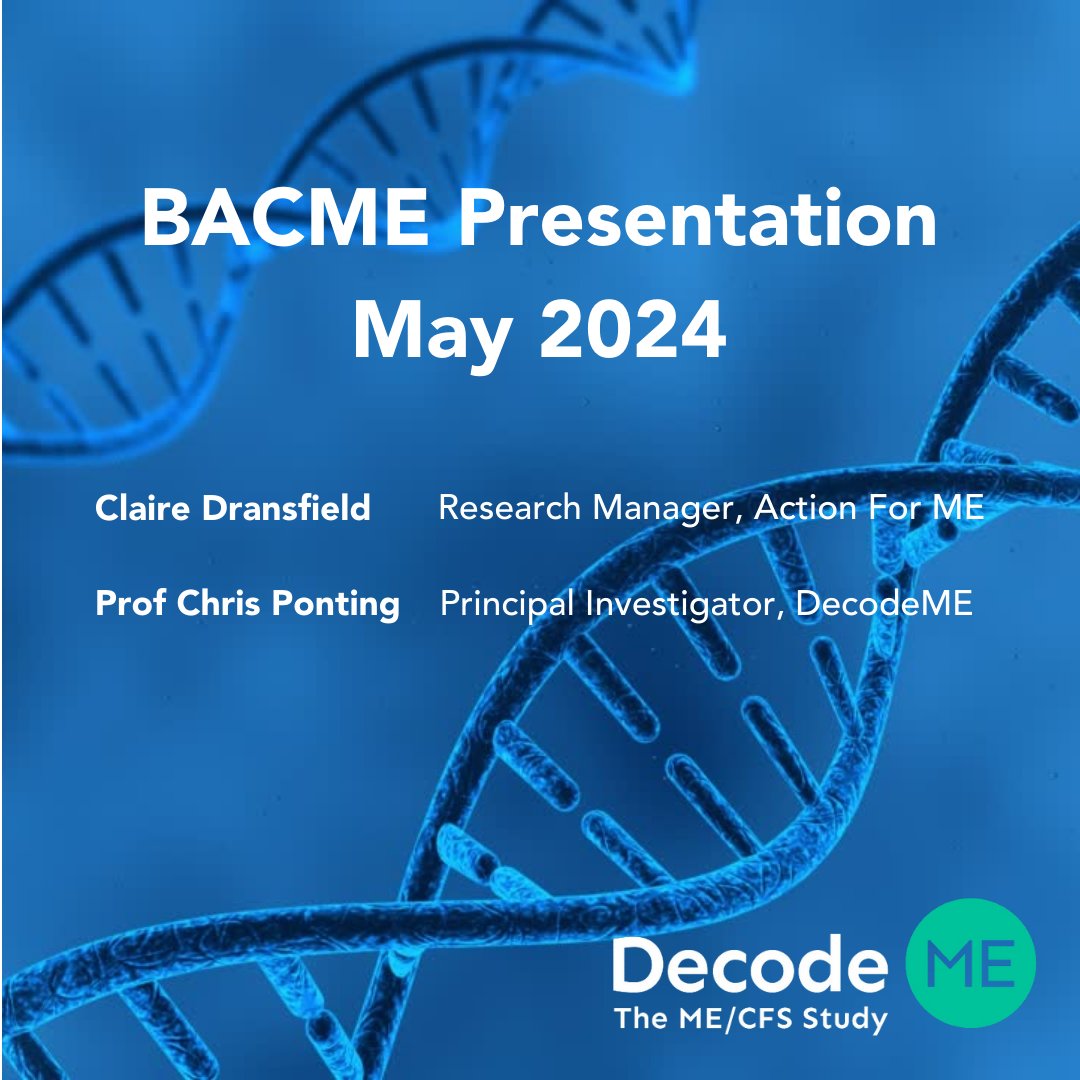 #DecodeME will be presenting at the BACME conference today. As this is a clinician focussed event, & not everyone can attend, we wanted to share our presentation*. decodeme.org.uk/media/ *This is a prerecording of the presentation that will be delivered live at the conference.