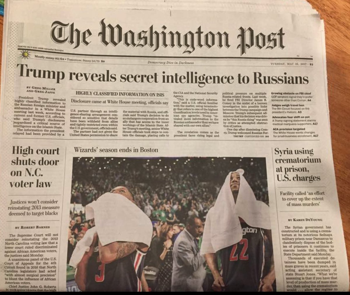 Seven yrs ago -- Trump reveals secret intelligence to Russians