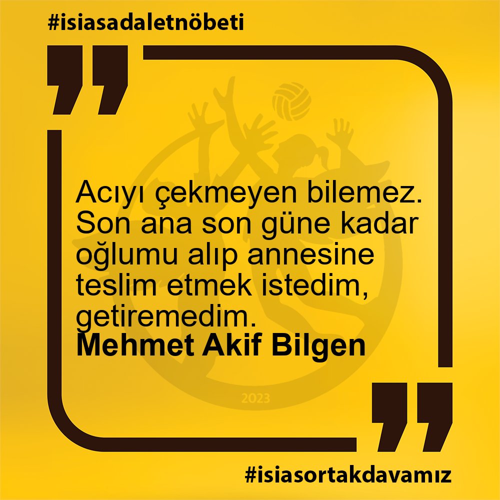 Mehmet Akif Bilgen - Acıyı çekmeyen bilemez. Son ana son güne kadar oğlumu alıp annesine teslim etmek istedim, getiremedim.

#isiasadaletnöbeti
#isiasortakdavamız
#isiasolasıkast
#isiasemsaldavaolacak