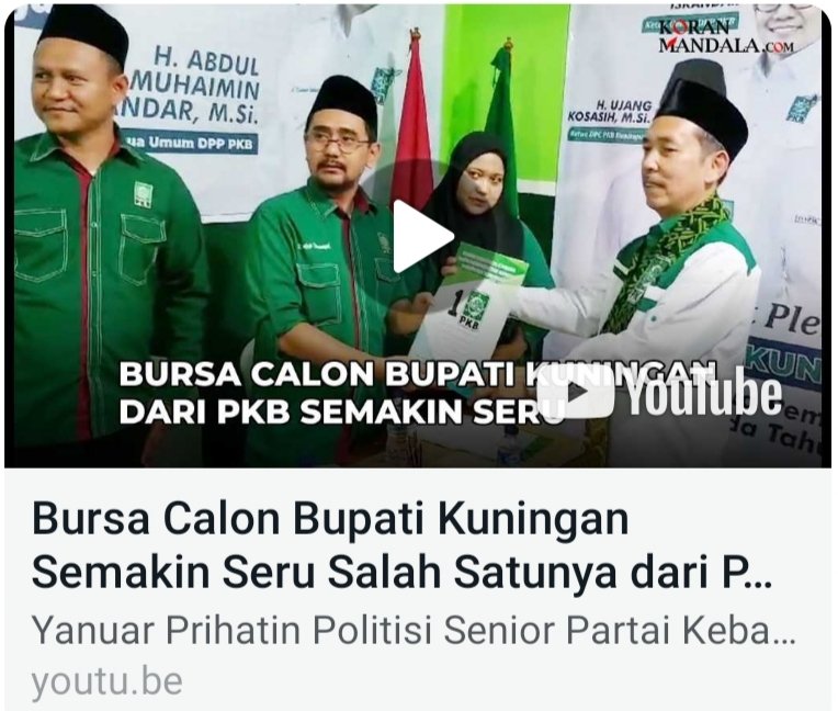 youtu.be/9ZWsqjHvp6o?si…
Bursa Calon Bupati Kuningan semakin seru, salah satunya dari PKB

<a href="/DPP_PKB/">DPP PKB</a> <a href="/cakimiNOW/">A Muhaimin Iskandar</a> <a href="/EmHasanuddin/">M Hasanuddin Wahid</a> <a href="/dpwpkbjabar/">DPW PKB JABAR</a> <a href="/SyaifulHooda/">Syaiful Huda</a> <a href="/jamaludin190680/">Acep Jamaludin</a> <a href="/PKBKuningan/">DPC PKB KUNINGAN</a> <a href="/Kosasih7Ujang/">Ujang Kosasih</a> <a href="/UjangOfficial/">Ujang Kosasih.Official</a> <a href="/sahabat_k_ujang/">sahabat_kang_ujang</a> <a href="/KabFraksi/">Fraksi PKB Kuningan</a> <a href="/HaririOfficial/">H Hariri</a> <a href="/MCSPKBKuningan/">MCS PKB Kuningan</a>