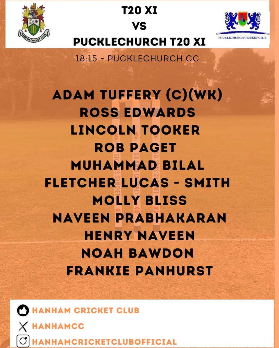 Our T20 XI travel to <a href="/PuckleCC/">Pucklechurch CC</a> this evening! <a href="/T20Bristol/">Bristol Midweek T20 League</a>