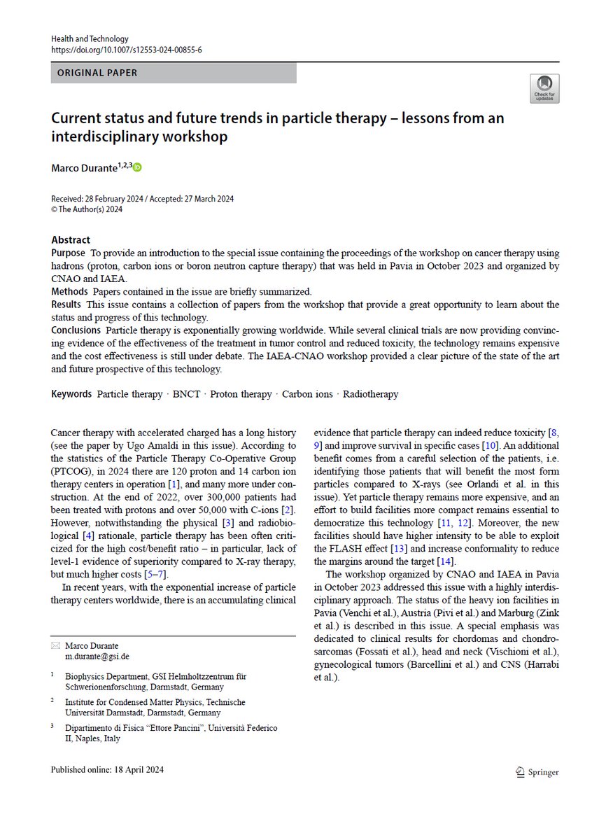 RRobaina75's tweet photo. Current status and future trends in particle therapy – lessons from an interdisciplinary workshop.
Marco Durante
@Fond_CNAO and @iaeaorg
#aeprot #particletherapy #hadrontherapy https://t.co/A0mboWDyGI