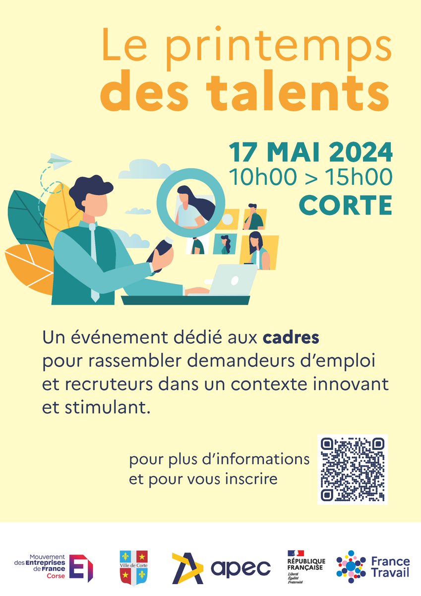 ❗️EVENEMENT❗️
🌷Le printemps des talents🏆
📅RDV le 17/05 de 10H à 15H👥
📍Campus Mariani, Amphi' Ettori 
🔸 Présentation des offre de services-ateliers
🔸 Témoignages-tables rondes
🔸 Rencontre recruteurs
Plus d'info' et inscription👉 urlz.fr/qHjq