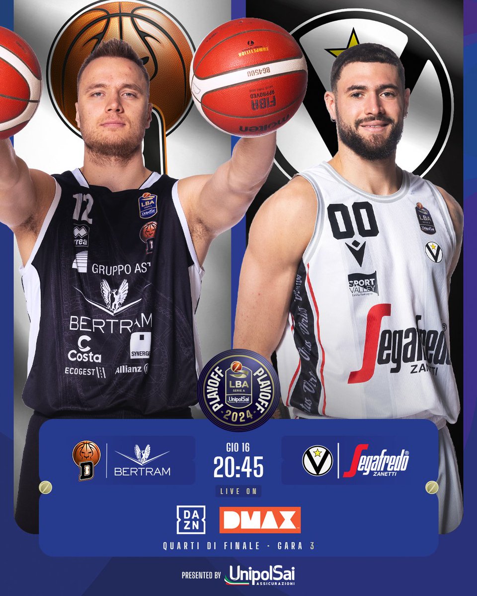 𝙌𝙪𝙖𝙧𝙩𝙞 𝙙𝙞 𝙛𝙞𝙣𝙖𝙡𝙚 - 𝙂𝙖𝙧𝙖-𝟯
<a href="/DerthonaBasket/">Derthona Basket</a> 🆚 @VirtusSegafredo 
Bologna è avanti 2-0 nella serie: vincendo stasera, la squadra di coach Banchi sarebbe la prima semifinalista degli #LBAPlayoff @UnipolSai_CRP 2024 🏆

#TuttoUnAltroSport