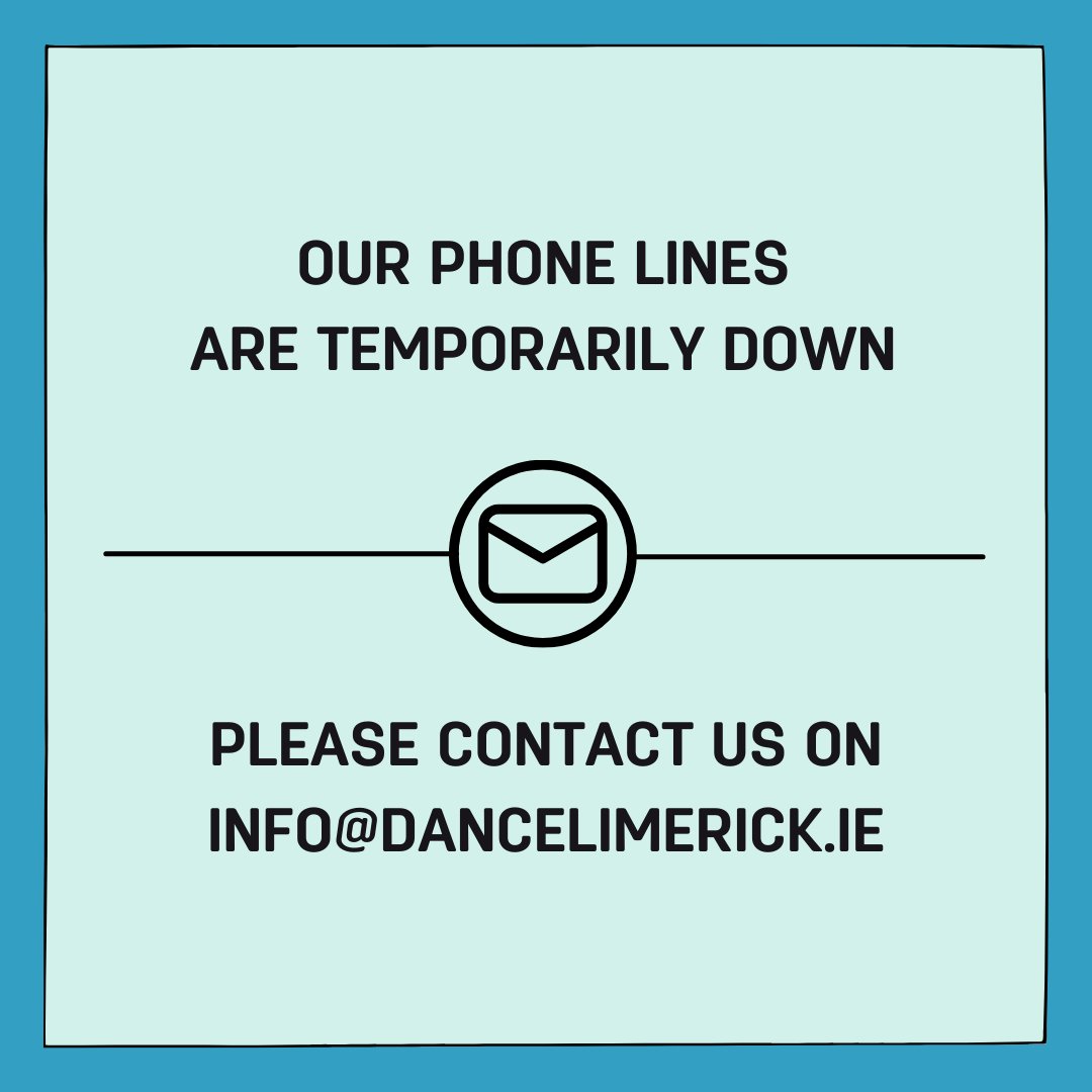 Our phone lines are temporarily down We are working with @VodafoneIreland to fix this issue as soon as possible. In the meantime, please contact us by email at info@dancelimerick.ie with any queries. Chat to you all soon!