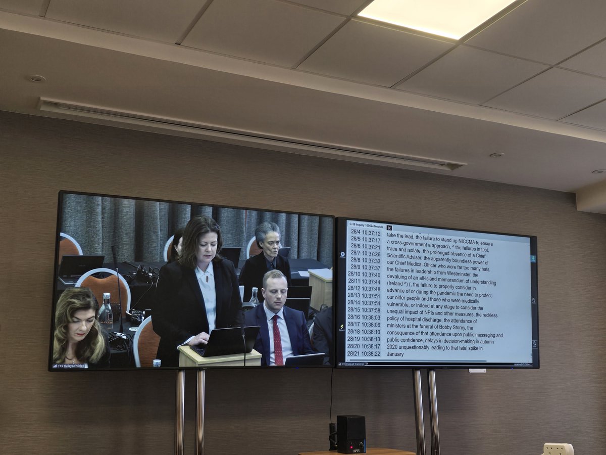 🗣🚨Covid Inquiry: 'The road to ruin is paved with good intentions' ❗️Brenda Campbell KC on behalf of NI Covid-19 Bereaved Families for Justice, starts a powerful statement. ❗️'Political maturity and good leadership were in remarkably short supply.' @jamesgould23 is there.