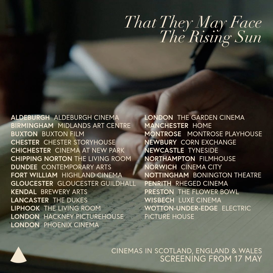 Lots of new sites screening THAT THEY MAY FACE THE RISING SUN from tomorrow☀️

See conic.film/risingsun for cinemas screening in Scotland, England and Wales. Visit <a href="/BOPictures/">Break Out Pictures</a> for Republic of Ireland and Northern Ireland.