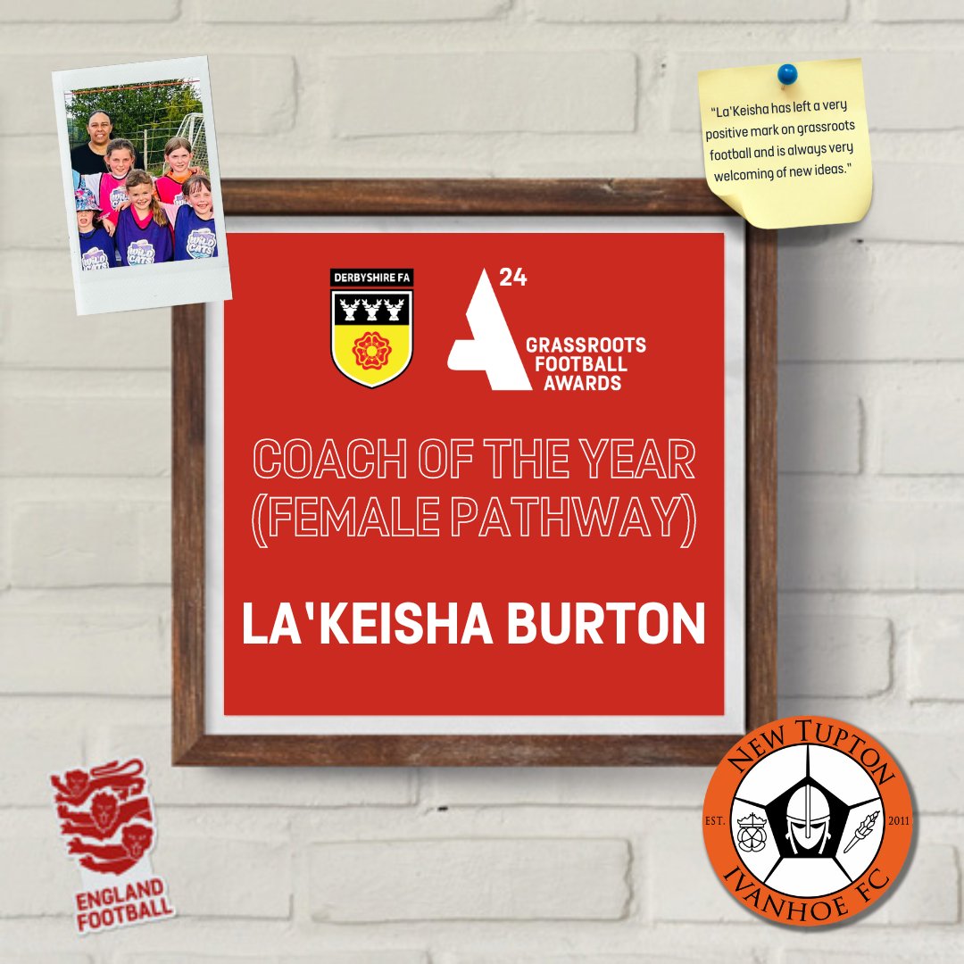 COACH OF THE YEAR (FEMALE PATHWAY) - La'Keisha Burton (@TuptonIvanhoeFC) 🏆 A coach at New Tupton Ivanhoe, La'Keisha has taken on the Wildcats programme this season which has more than doubled in attendance figures. She creates a warm and fun atmosphere for all. #GRFA24