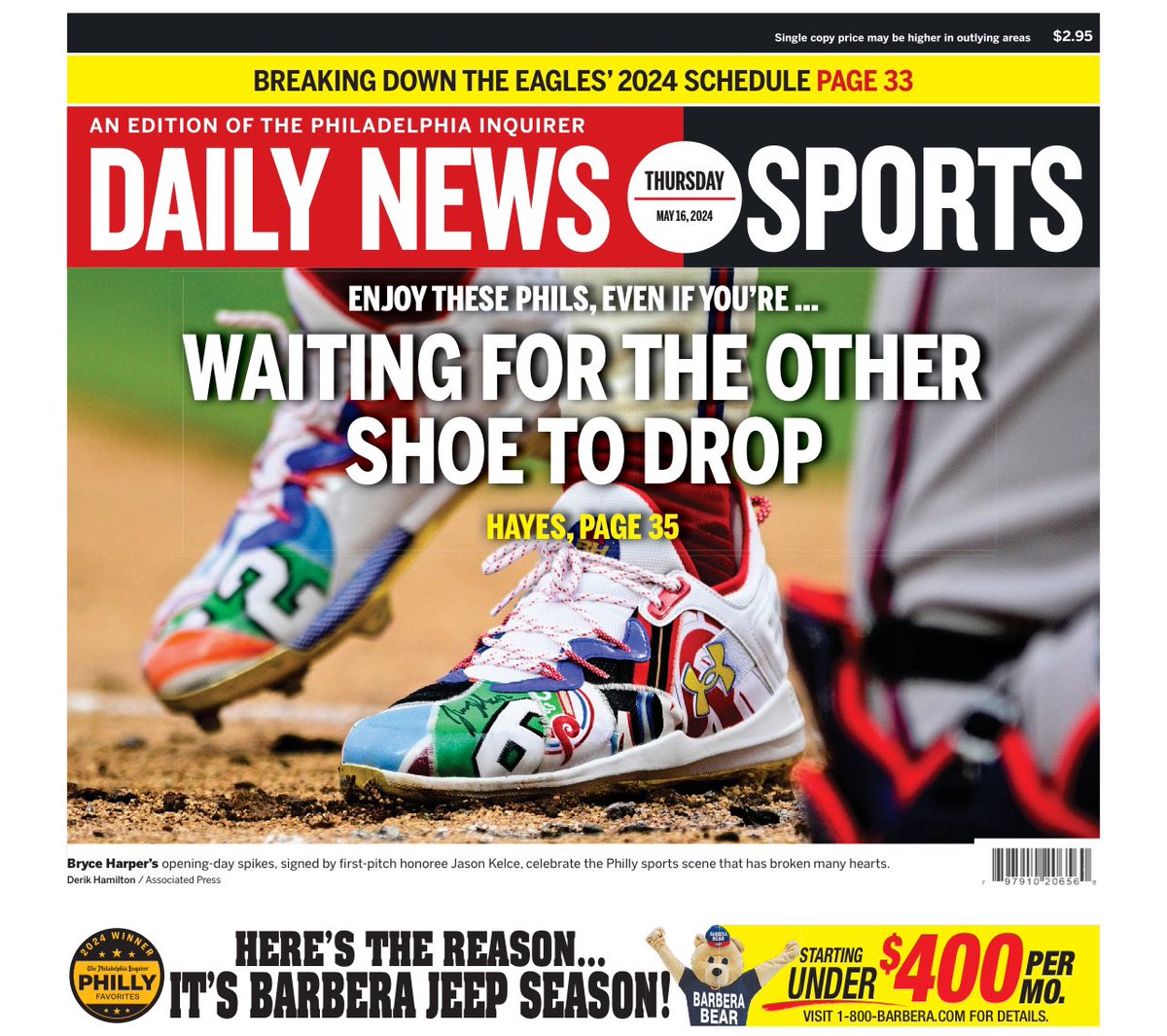 The @PhillyDailyNews sports cover for May 16 Subscribe: bit.ly/35VPCCH Sports: bit.ly/3ODtiCj #Eagles #Phillies #76ers #Flyers