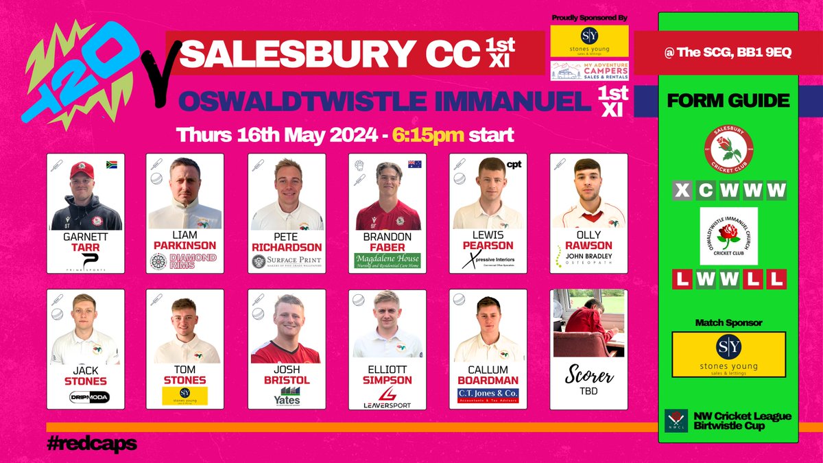 Salesbury Cricket (@salesburycc) on Twitter photo Proud to have <a href="/stonesyoung_/">Stones Young Sales & Lettings</a> as our match sponsor for tonight's <a href="/NWCricketLeague/">NorthWest Cricket League</a>, Birtwistle Cup T20 vs Oswaldtwistle
Play starts at 6:15pm
The Bar will be open, the till has been fixed 🤞& the Moretti & Fresita will be flowing! (Other beers wines & spirits are available!!🤣)
🏏🌹 Proud to have <a href="/stonesyoung_/">Stones Young Sales & Lettings</a> as our match sponsor for tonight's <a href="/NWCricketLeague/">NorthWest Cricket League</a>, Birtwistle Cup T20 vs Oswaldtwistle
Play starts at 6:15pm
The Bar will be open, the till has been fixed 🤞& the Moretti & Fresita will be flowing! (Other beers wines & spirits are available!!🤣)
🏏🌹
