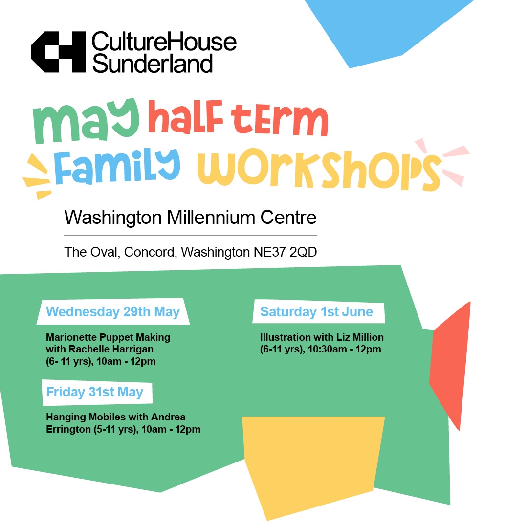 🎨 Join us for our May half-term family workshops 29, 31 May & 1 June 2024 at Washington Millennium Centre. Get ready for a fun-filled day of creativity and exploration! Don't miss out, register now: orlo.uk/Rqv5h