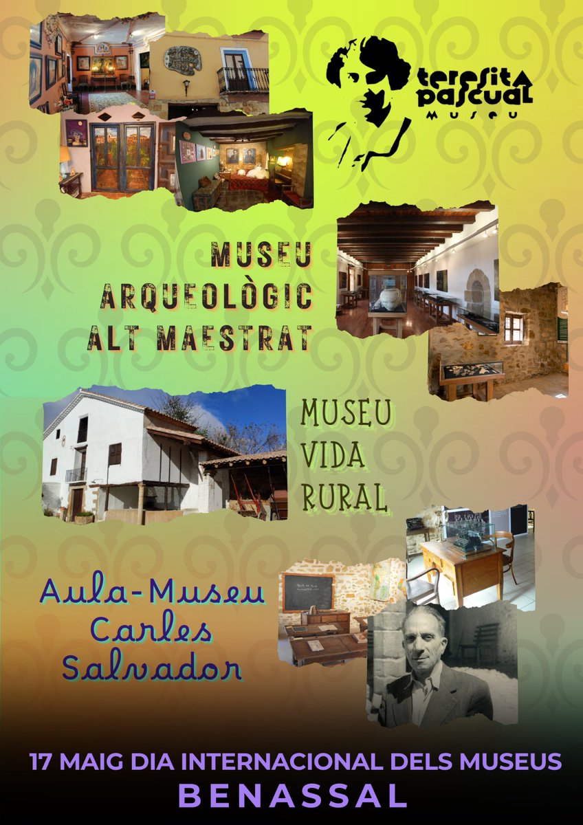 👉Divendres 17 de maig és el 🔸Dia Internacional dels Museus. 

Vos esperem a Benassal, un poble ric en cultura❗️

📍Benassal ofereix la visita als nostres quatre museus: