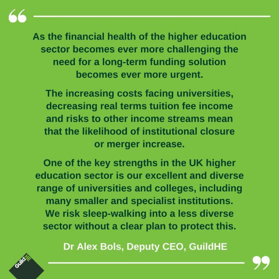 We risk sleep-walking into a sector with less diverse range of universities and colleges without a clear plan to fund them sustainably - my response on behalf of <a href="/guildhe/">GuildHE</a> to new <a href="/officestudents/">The Office for Students (OfS)</a> report on the sustainability of the sector and growing financial challenges