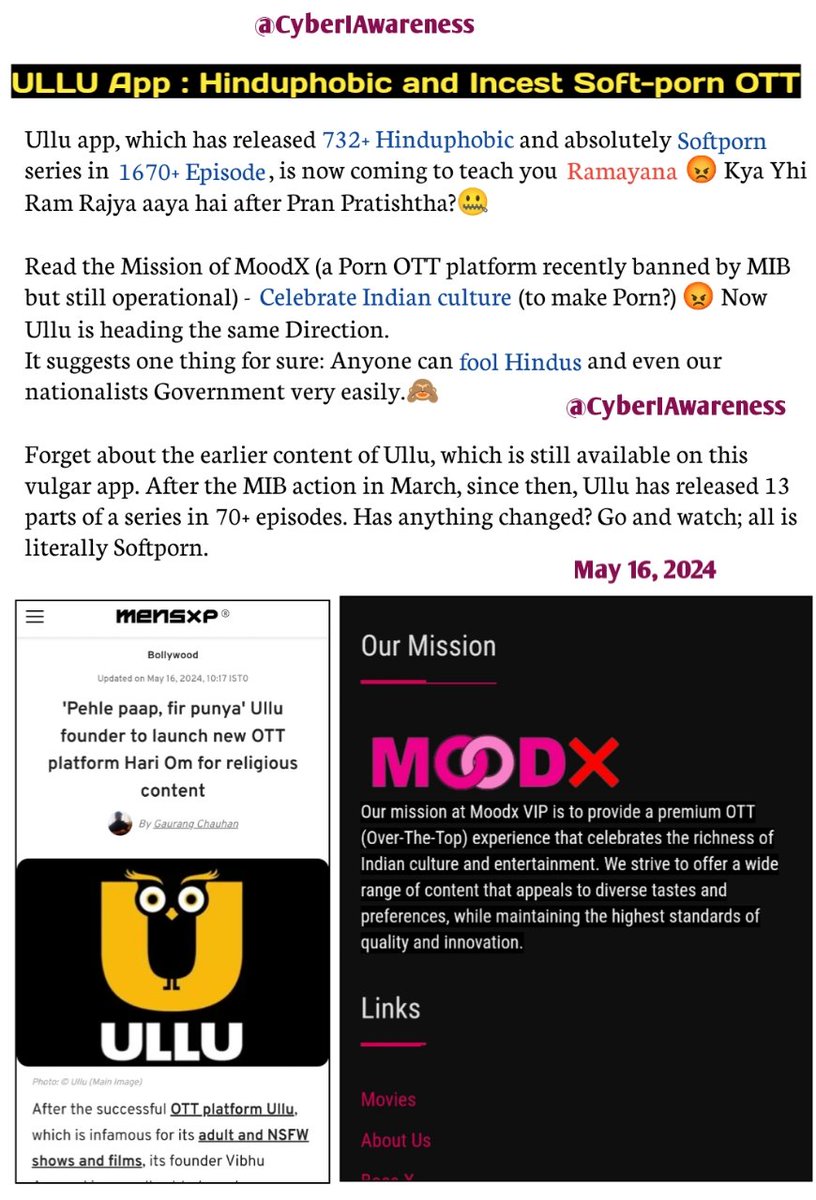 }🚨 Do you hear the news? Very soon, #Ramayana will be taught by the Softporn producer Vibhu Agrawal.🤐 }Ullu app, which has used women (especially Hindu) as sexual objects, has made 553+#episode only on #Sasur-#Bahu-#Devar-#Incest- S€X, will now teach you tradition. 🤐 1/5 👇