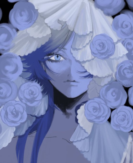 「blue hair one eye covered」 illustration images(Latest)