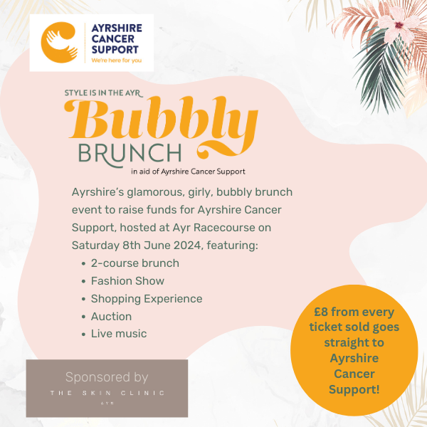 Business Spotlight 🔦 NFU Mutual Ayr & Stranraer invite you to our Bubbly Brunch event on Saturday 8th June 2024 at Ayr Racecourse to raise funds for @ayrshirecancer following our pledge to raise £16,000. 🧡 Buy your ticket here: yourtickets.online/product/style-…