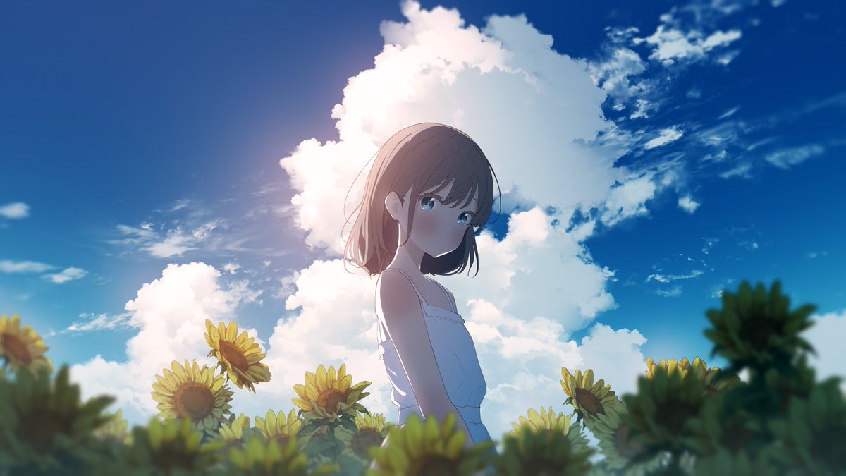 1girl solo looking at viewer blush short hair blue eyes brown hair  illustration images