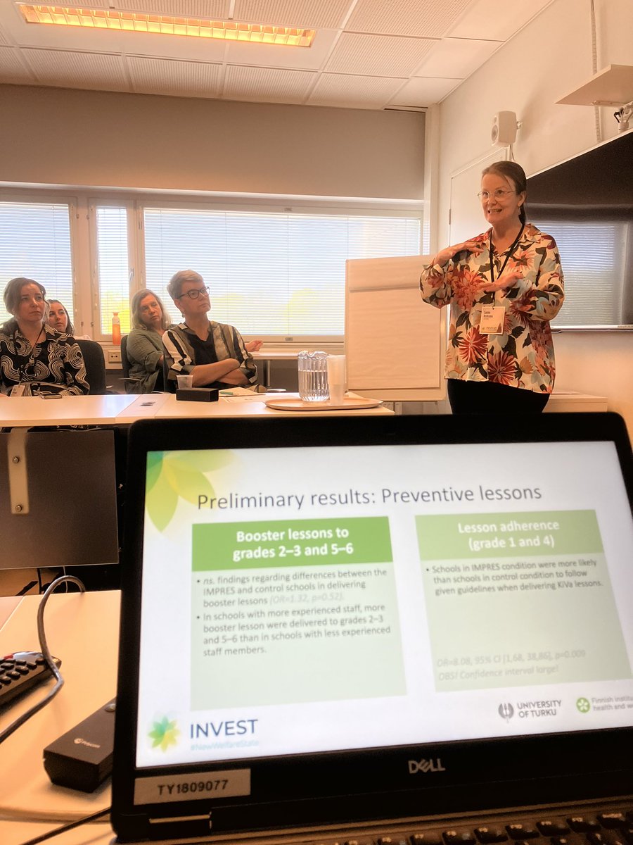 In our nearly 100 session presentations the most interesting speeches. <a href="/kivakoulu1/">KiVa Koulu</a> @ <a href="/SannaHerkama/">Sanna Herkama</a> presented research which compares  two antibullying program implementation types: 12 schools got  extra implementation support #KiVaIMPRES &amp; 12 followed regular  KiVa programme.
