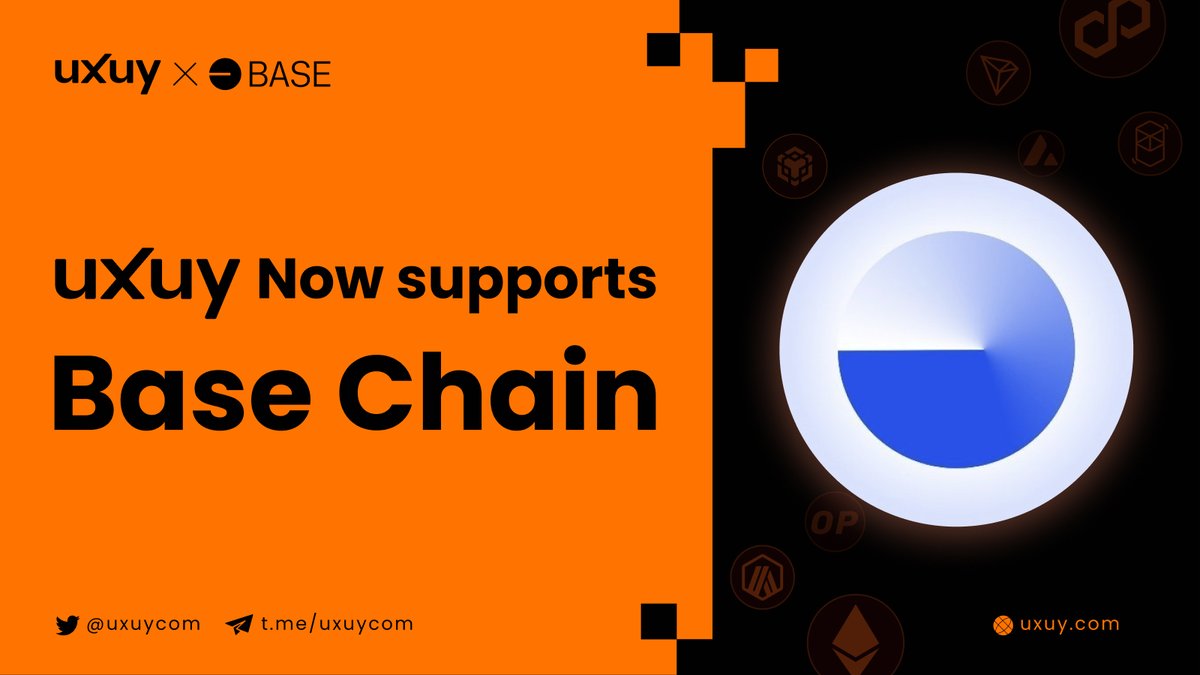 🎉 Exciting News! UXUY is now live on the @base chain! Enjoy seamless multi-chain trading and faster transactions with Lightning Network integration. Join us on this new journey! 🚀 Start here: uxuy.com/download?utm_s… #UXUY #Blockchain #DeFi #Basechain