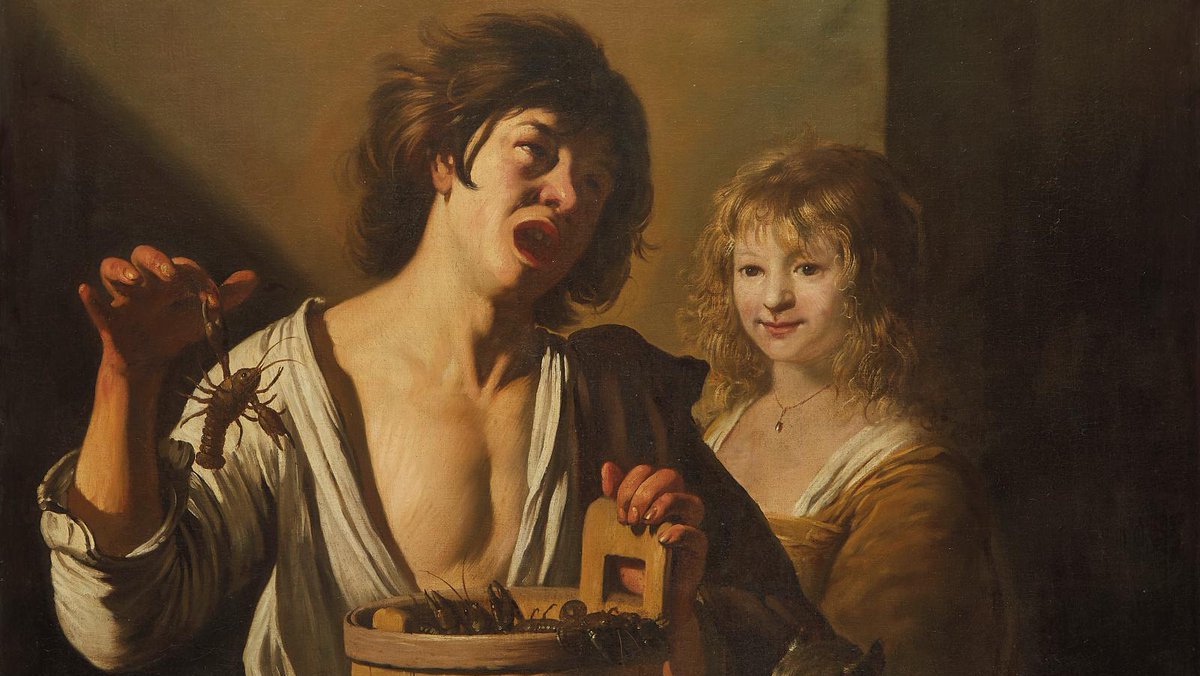 «Child with Crayfish» Inspired by Caravaggio Soars at #Auction Inspired by a painting by #Caravaggio in his youth, this work sold for €96,600, reaching well beyond its €20,000/30,000 estimate, with Nouvelle Etude. It is thought to have been painted by a French artist c.1640.