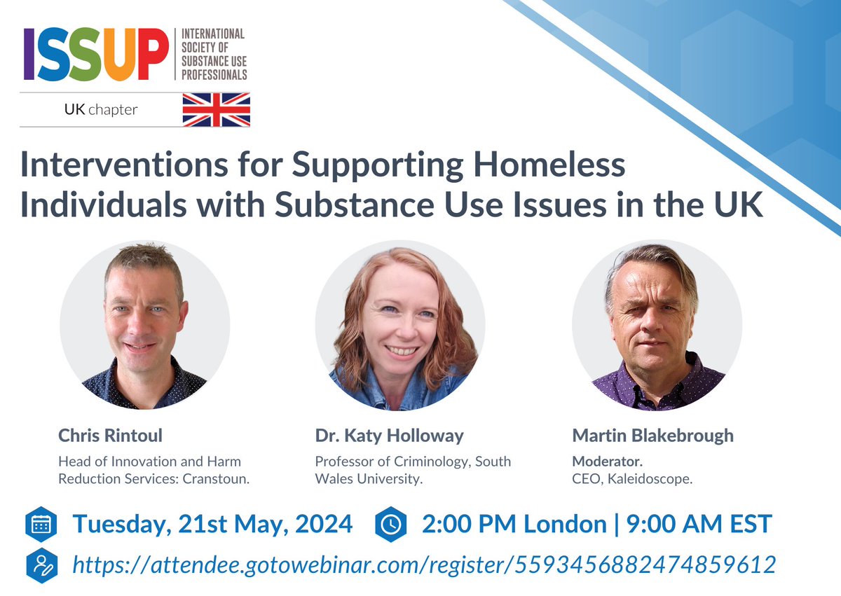 Join us for a webinar discussing evidence-based interventions aimed at engaging and supporting #homeless individuals with #substanceuse issues in the UK. 🗓️ 21 May 2024 ⏰2PM London / 9AM EST Register here: ow.ly/CTJO50RE6xg #homelessness #housing #health #support