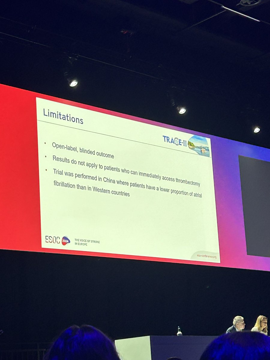 🚨TRACE III at #ESOC2024 👉🏻TNK in LVO IS 4-24 hs ✅ 👉🏻better efficacy = safety 👉🏻perfusion elected (DEFUSE 3 criteria) 👉🏻Not immediate access to EVT