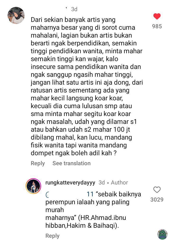 hadehh si rungkat ini cowok miskin tapi bawa2 hadist segala, apalagi liat balasan komen dari dia, sok savage bgt ew 💚