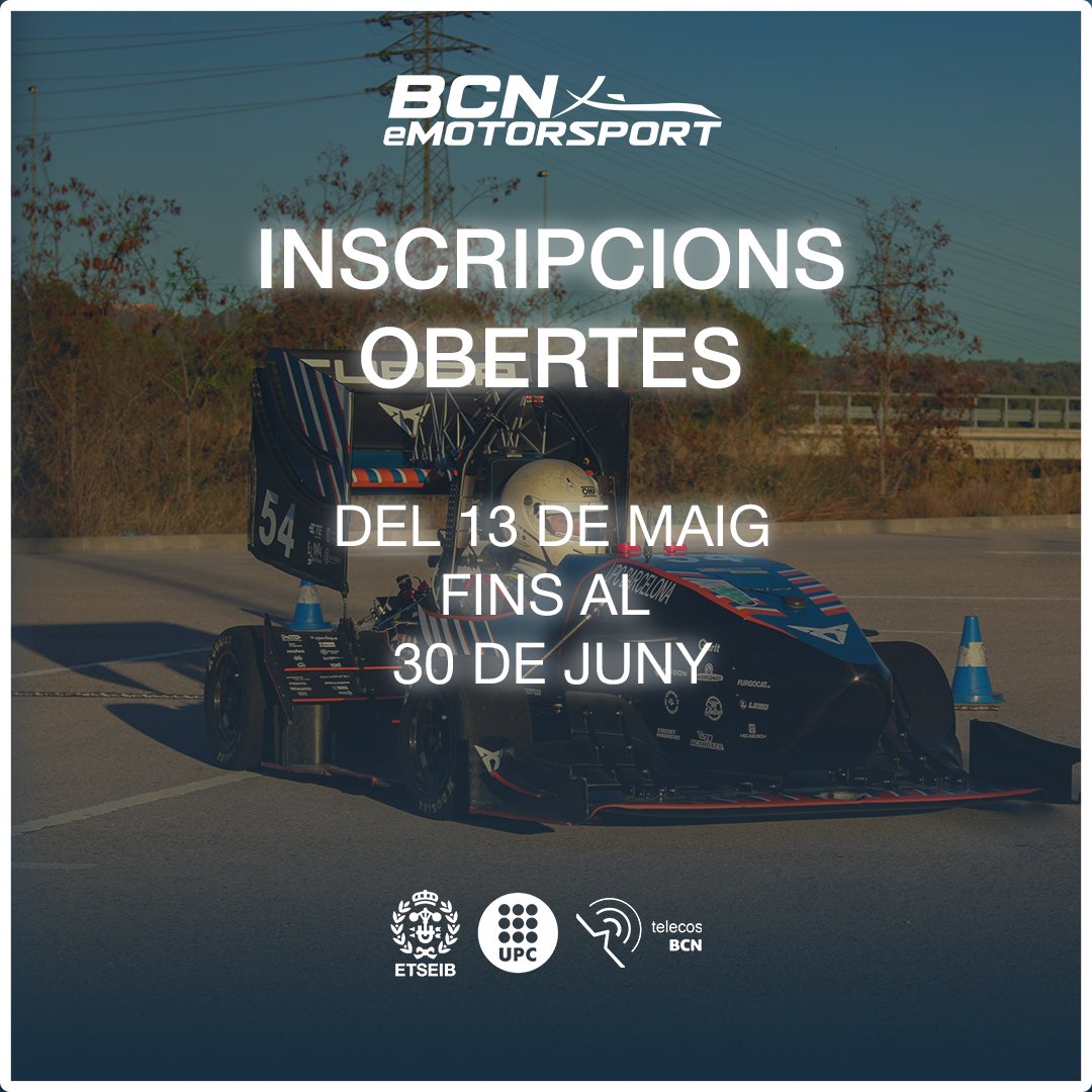 🆕 Captació de nous membres per @bcnemotorsport. 🗓️ Del 13 de maig al 30 de juny de 2024. 👉 Si ets un estudiant apassionat de l'#enginyeria i l'#automoció, no t'ho pensis més i aplica! etseib.upc.edu/ca/estudis/not…