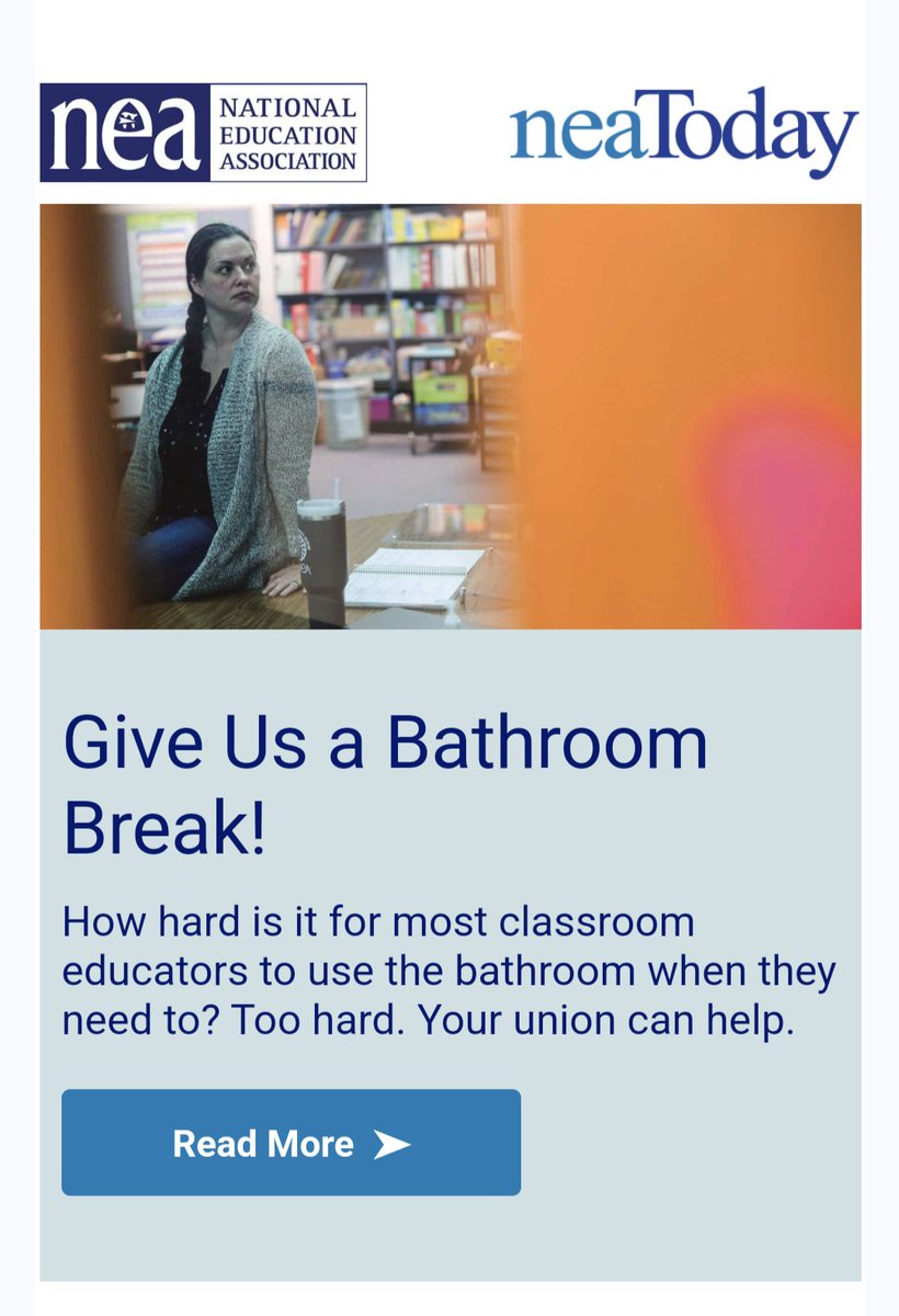 The most pressing issue with bathrooms for @NEAToday is not that Title IX put girls in danger but that teachers want more time to pee. As always, the poor teachers union is the real victim of everything.