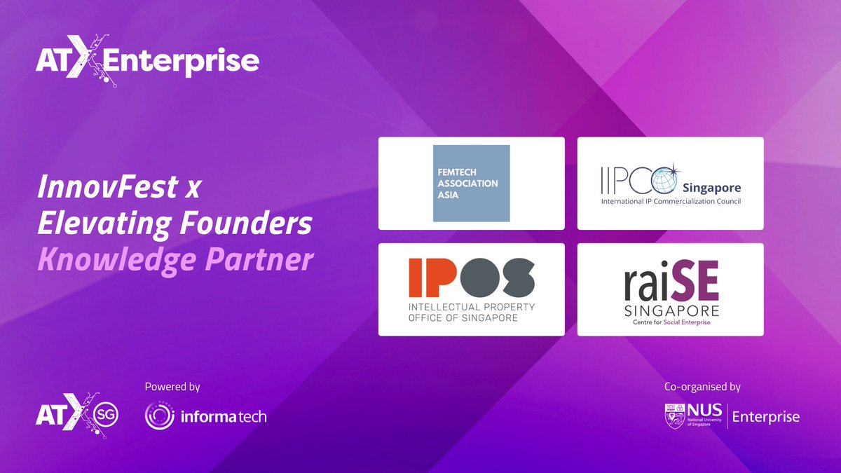 Excited to spotlight our sponsors for InnovFest x Elevating Founders – Asia’s Largest Showcase of University Start-Ups, with NUS Enterprise Thank you to all our sponsors for their support. Stay tuned for more updates! Secure your spot: bit.ly/3wnmi8c @AsiaTechxSG