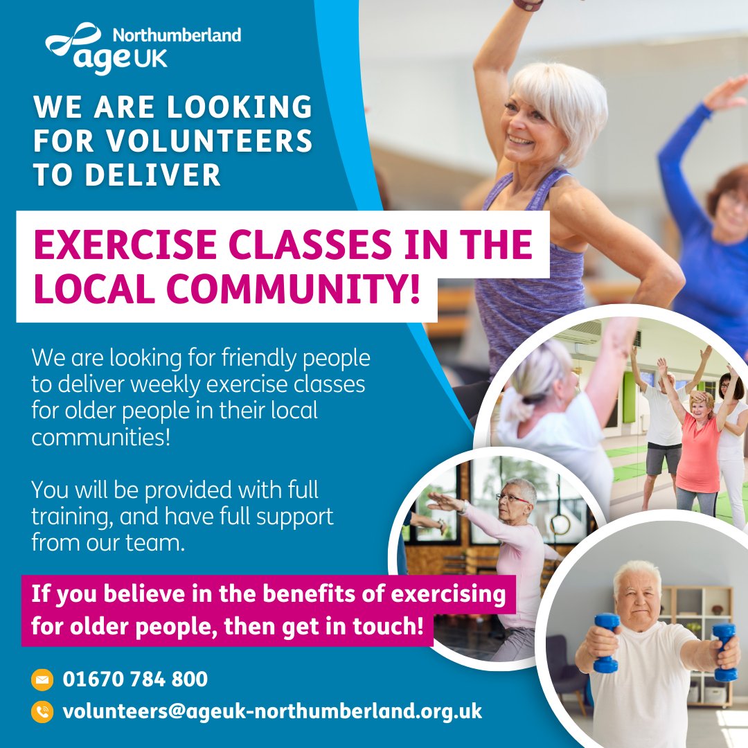 Do you believe in the benefits of exercising for older people? We are looking for friendly people to deliver weekly exercise classes in their local communities! Just get in touch with us to find out more if you are interested 😊