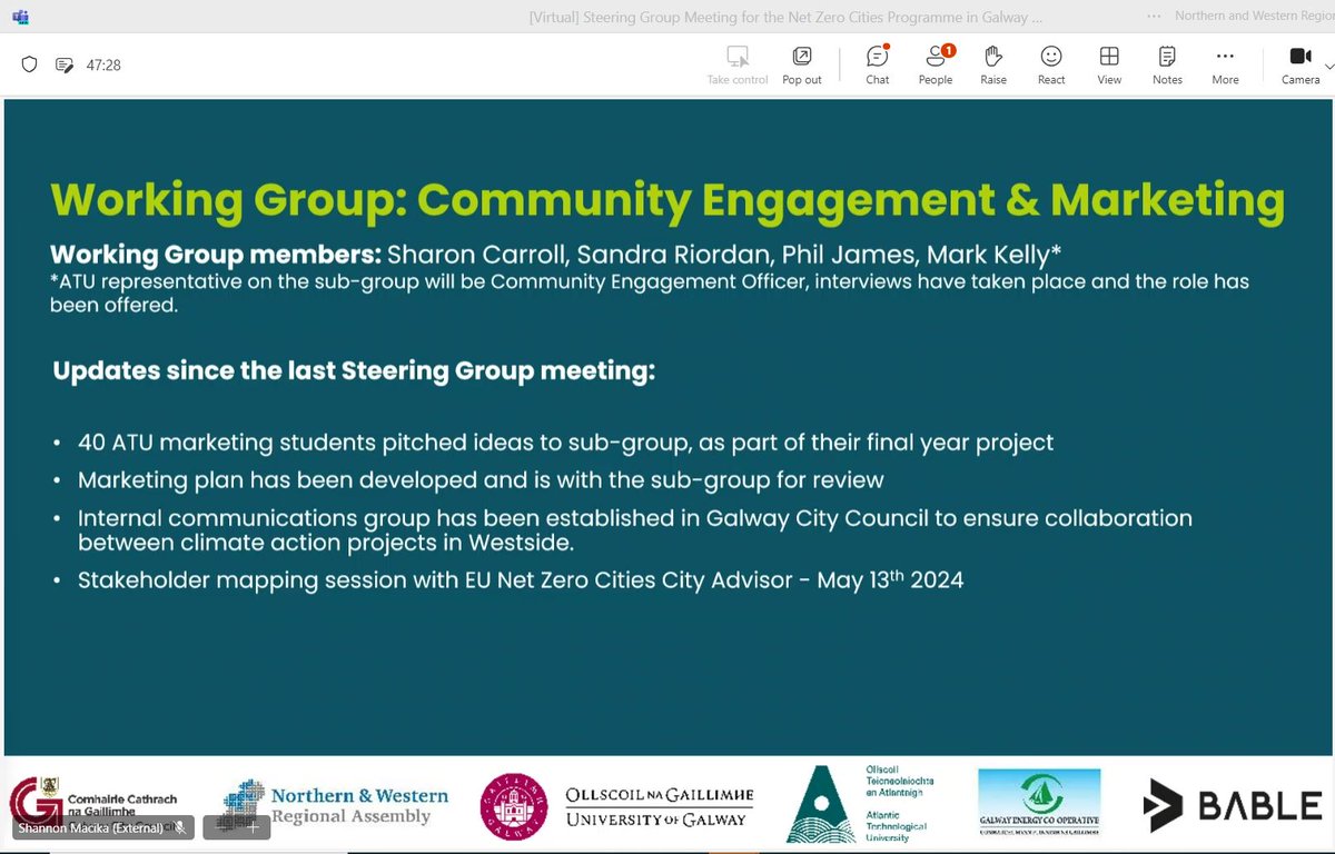 The Steering Group of the Net Zero Cities Programme of Galway City held another productive meeting with public and private sector partners🤝

Partners provided updates regarding the promotion of the Warm Home Hub in the Westside, data collection and other key areas🏘