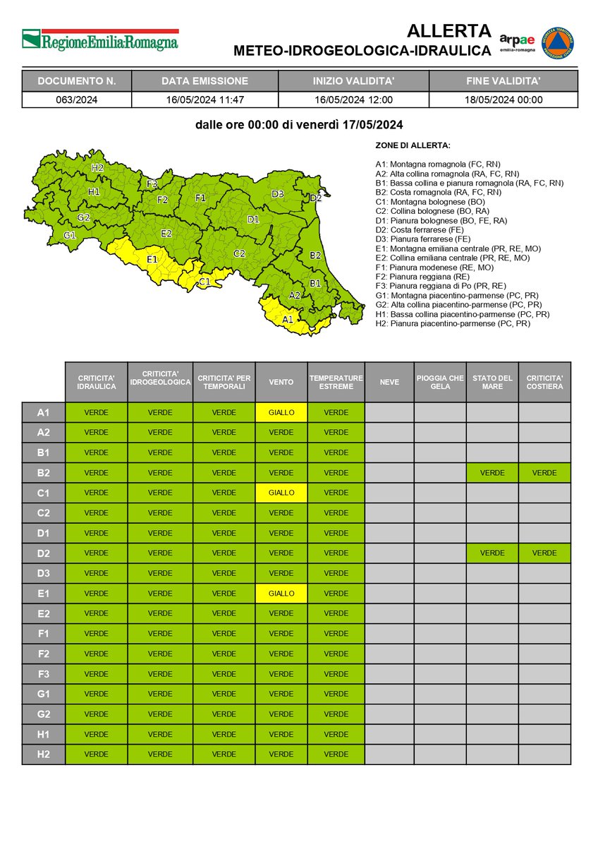 🔁 AGGIORNAMENTO #AllertaMeteoER Dalle 12:00 del 16/05/2024 alle 00:00 del 17/05/2024 GIALLA per #temporali e #idraulica Dalle 00:00 del 17/05/2024 alle 00:00 del 18/05/2024 GIALLA per #vento ➡️bit.ly/3K3UcCc #16maggio #allertaGIALLA